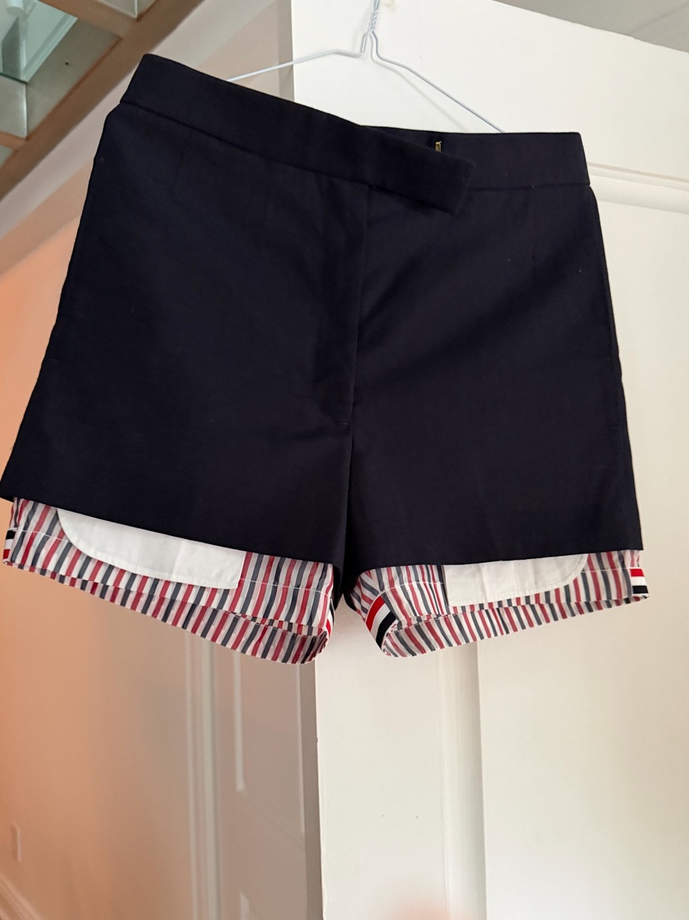 Thom Browne navy blue Tailored Shorts with Striped Liner